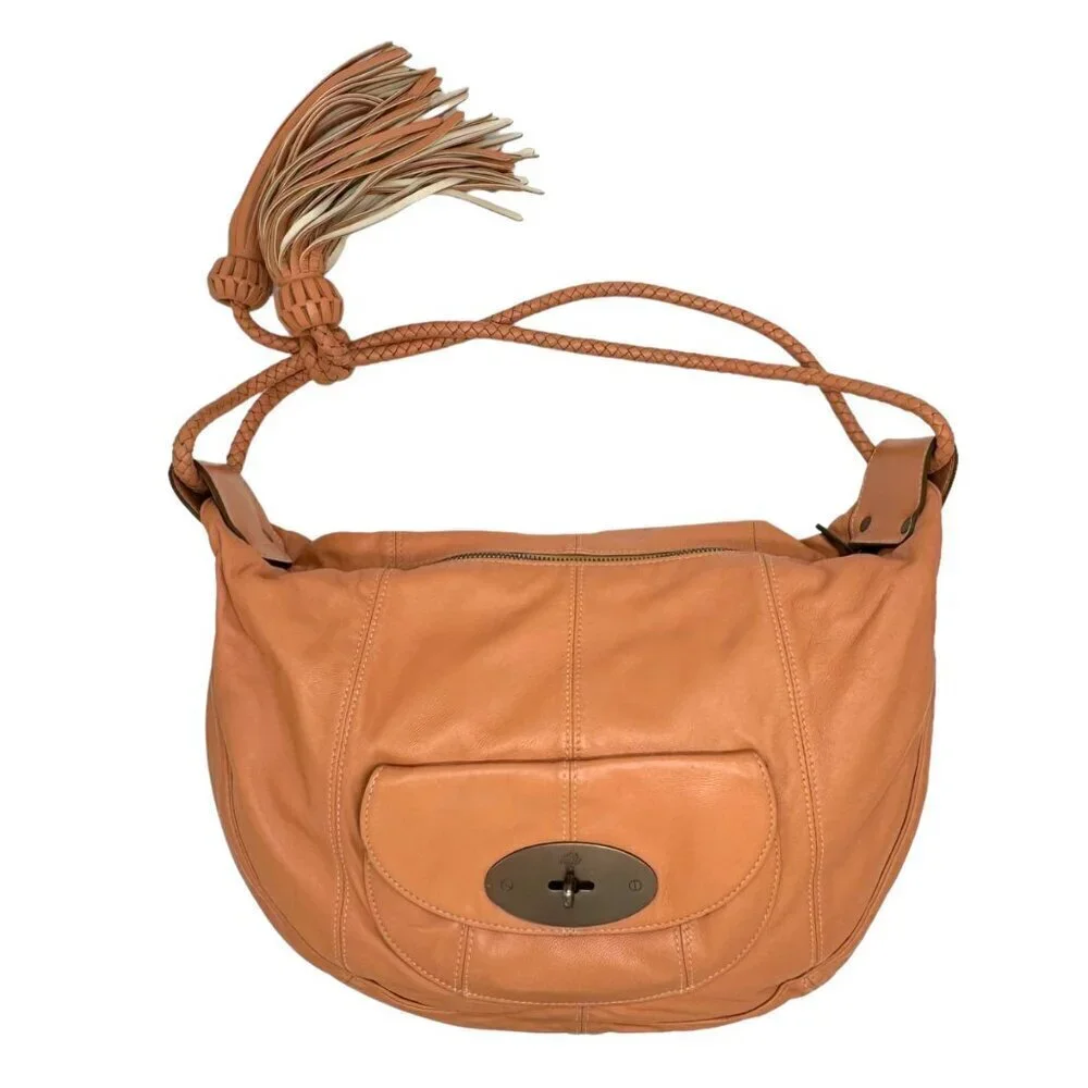 MULBERRY Araline Hobo Bag Peach Leather Tassels Boho Chic Luxury Designer